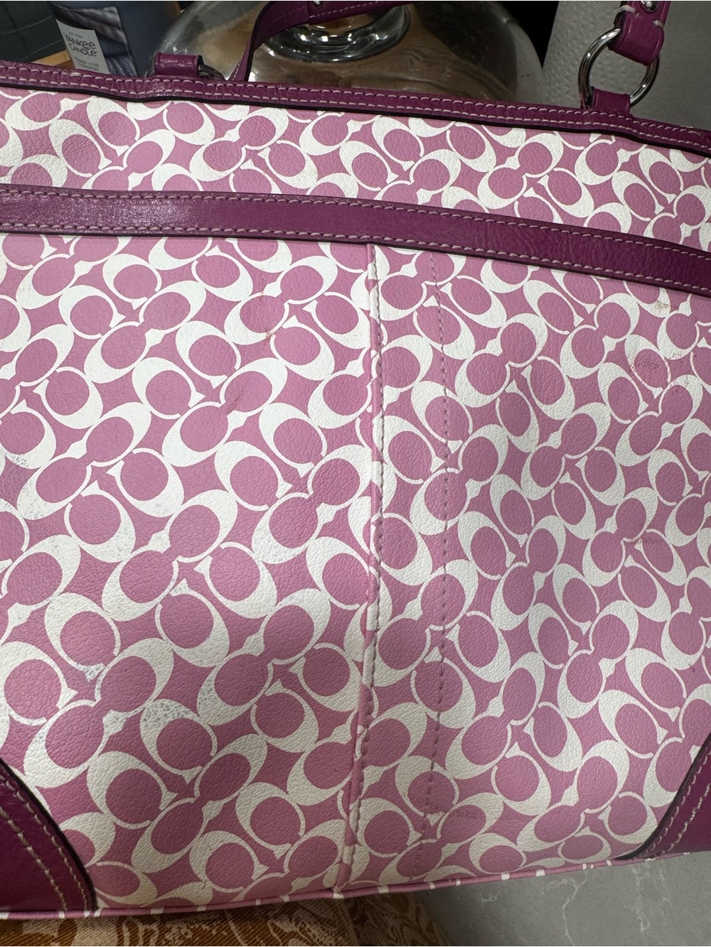 Coach Pink and Magenta Signature Stripe Tote with Heart-Print Scarf - Picture 5 of 7